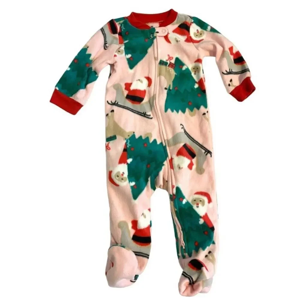 9M Carter's Pink Fleece Christmas Footed Pajamas PJ's NWT Footie Jammies